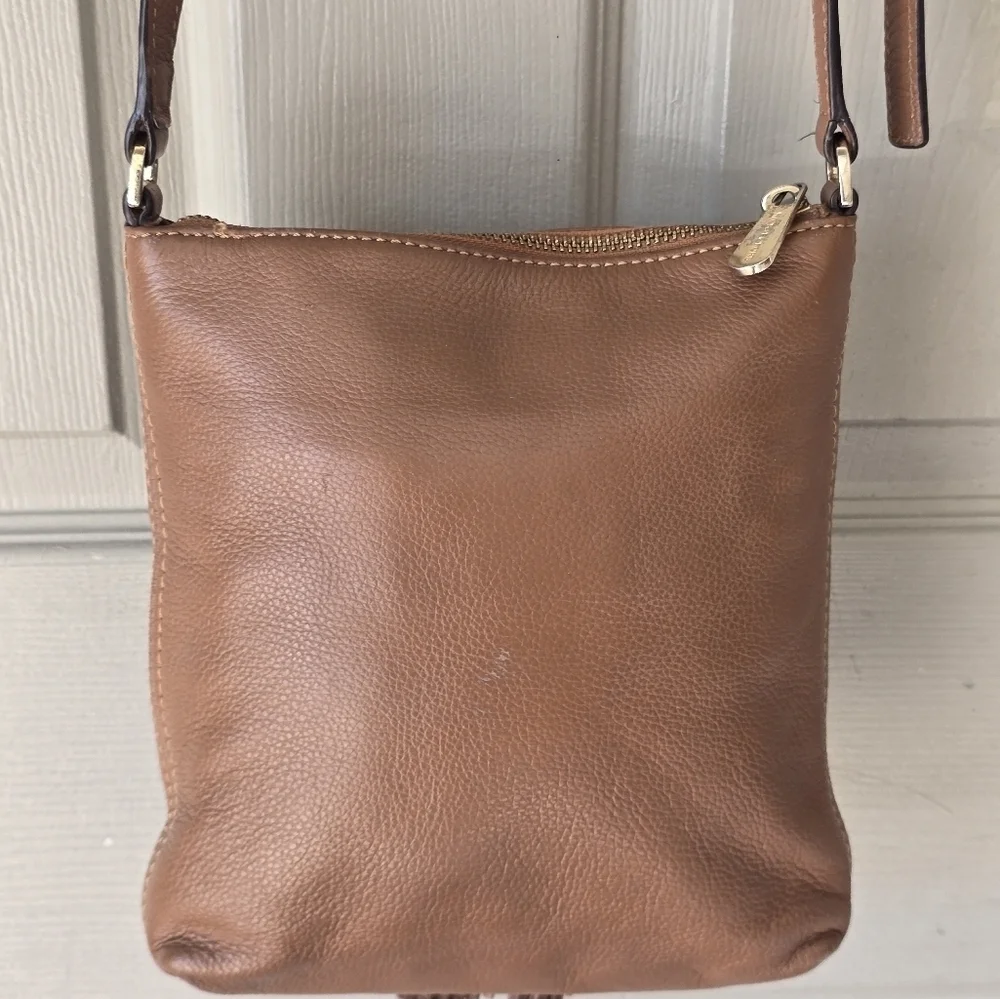 Michael Kors Leather Crossbody Bag Women's Brown Pebble Tassels Logo Small